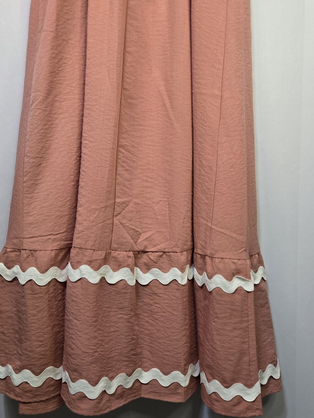 PRETTY GATDEN Size S Cottagecore Rustic Coral Maxi Dress, White Ric Rac Trim NWT - Picture 8 of 11